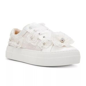 Betsey Johnson White Floral Appliqué Platform Sneakers